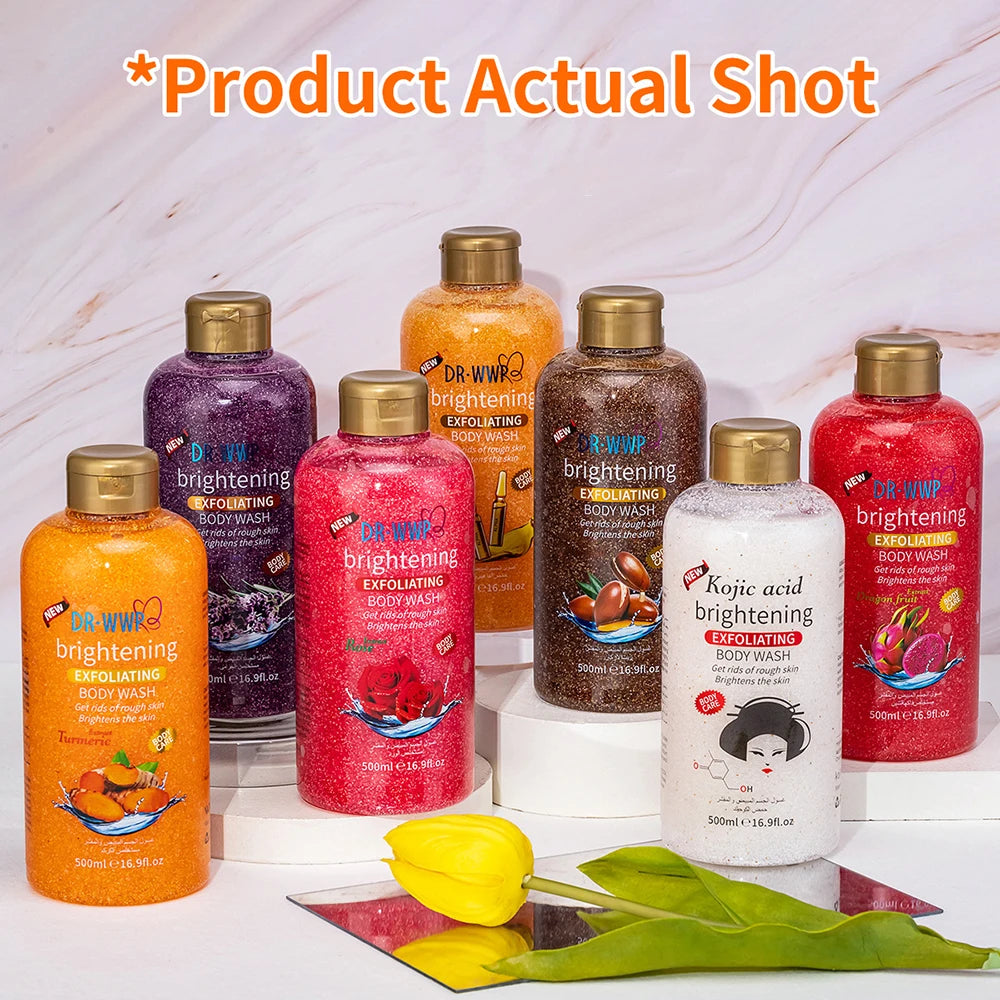 Rose Lavender Kojic Acid AHA Shower Gel Deep Cleansing Brighten Skin Scrub Body Wash Exfoliator Body Care Fragrance Skincare