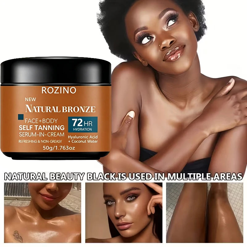 ROZINO Moisturizing Quick-Tanning Self-Tanning Lotion has a moist texture that is easy to apply, providing an even and natural finish. It can soften and protect the skin, improve dryness, and provide a harmonious and natural