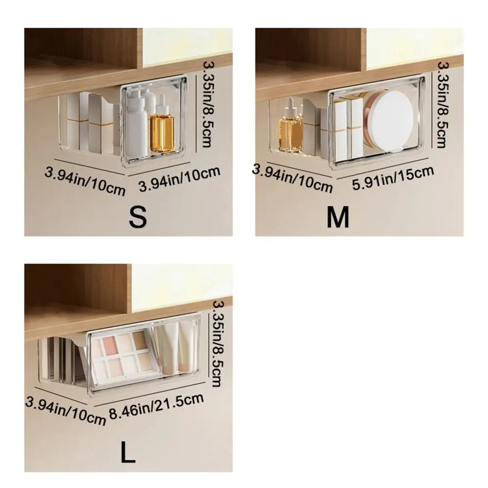 Plastic Drawer Style Storage Box Self Adhesive Large Capacity Makeup Storage Container Transparent Space Saving