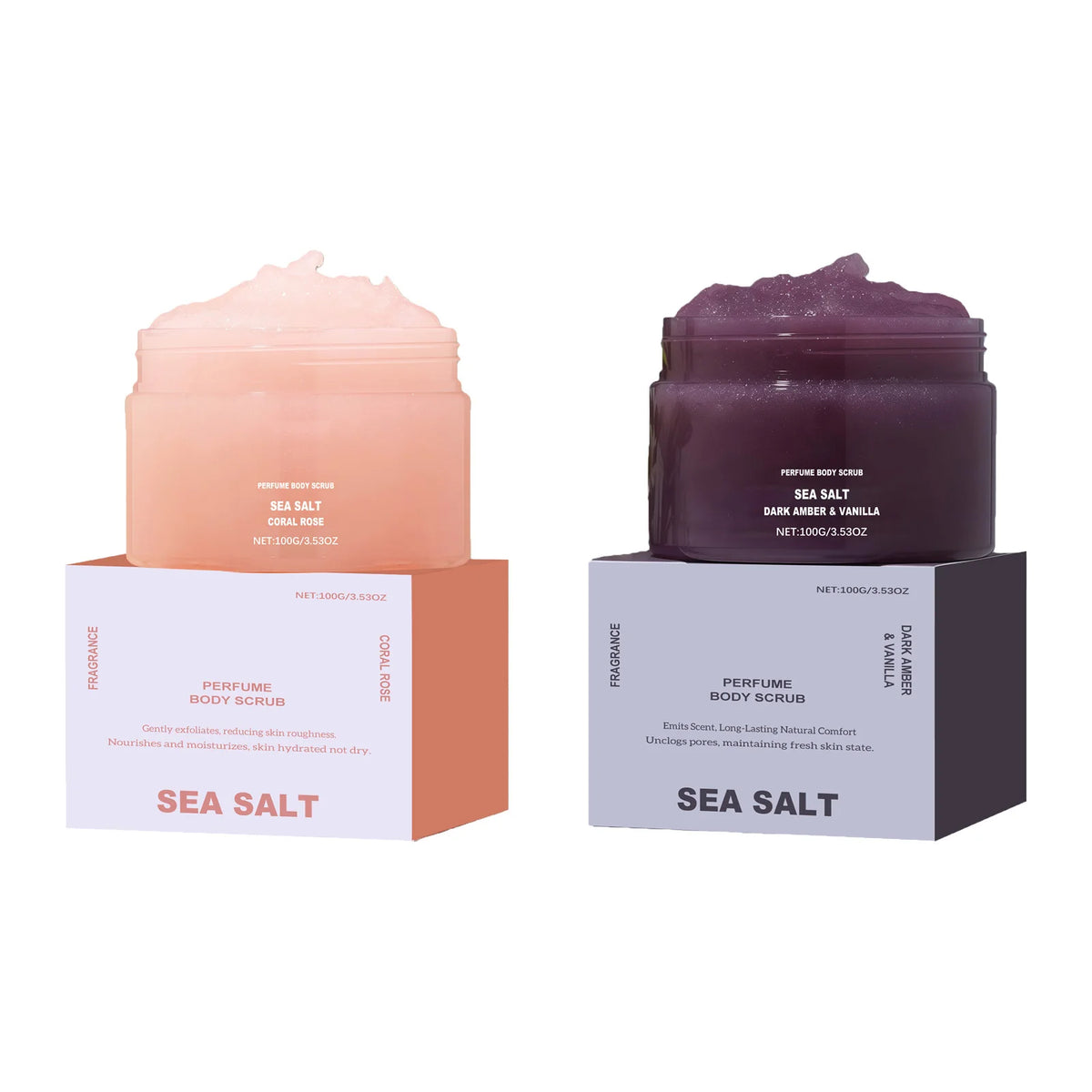Perfume Body Scrub Hydrating Smoothing Skin Natural Exfoliating Salt Rose Coral Amber Vanilla Scent Moisturizing Cleansing Skin
