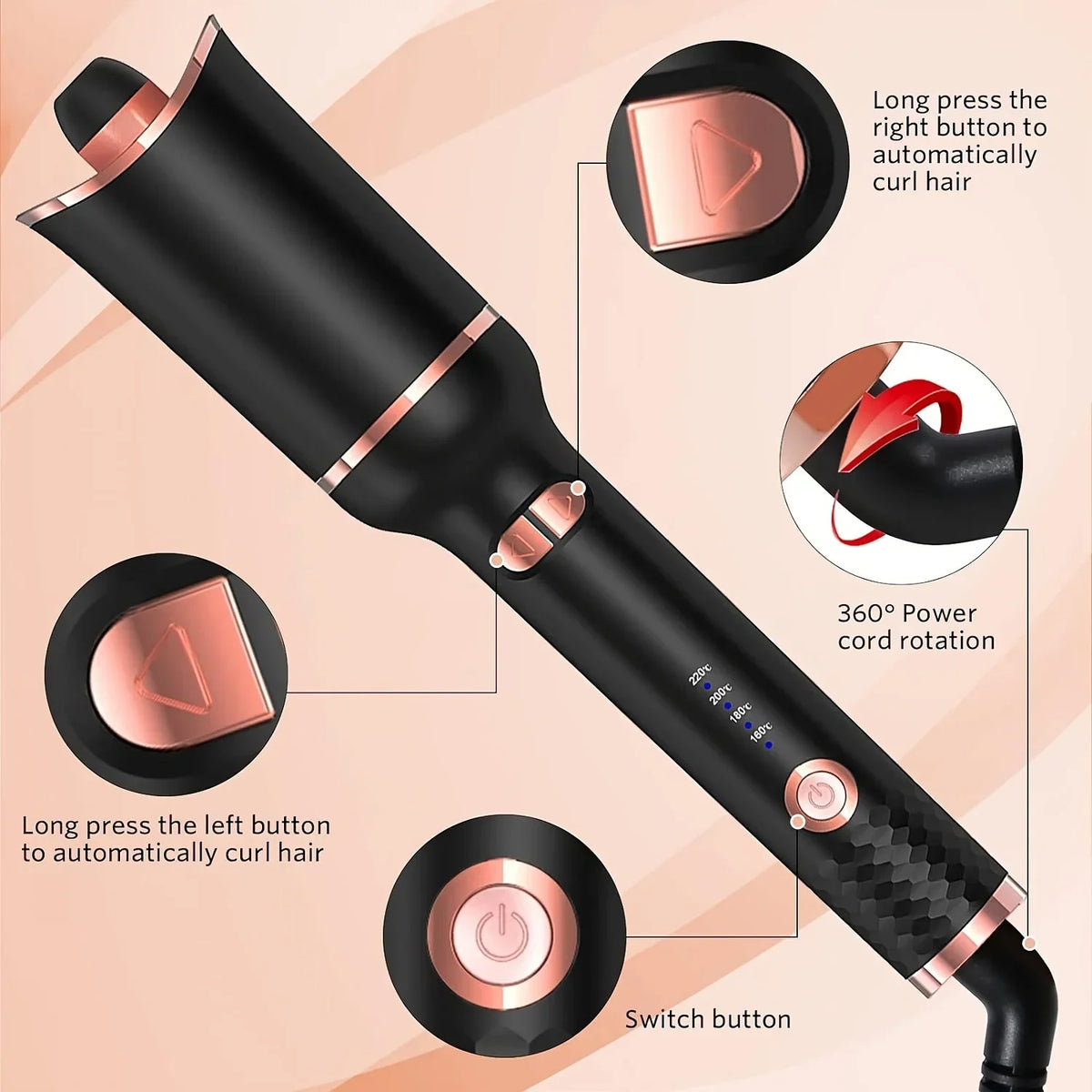 TINSOL Professional curling irons Ceramic auto-rotating air curling irons Air spinning rod styler Curling irons Styling tools