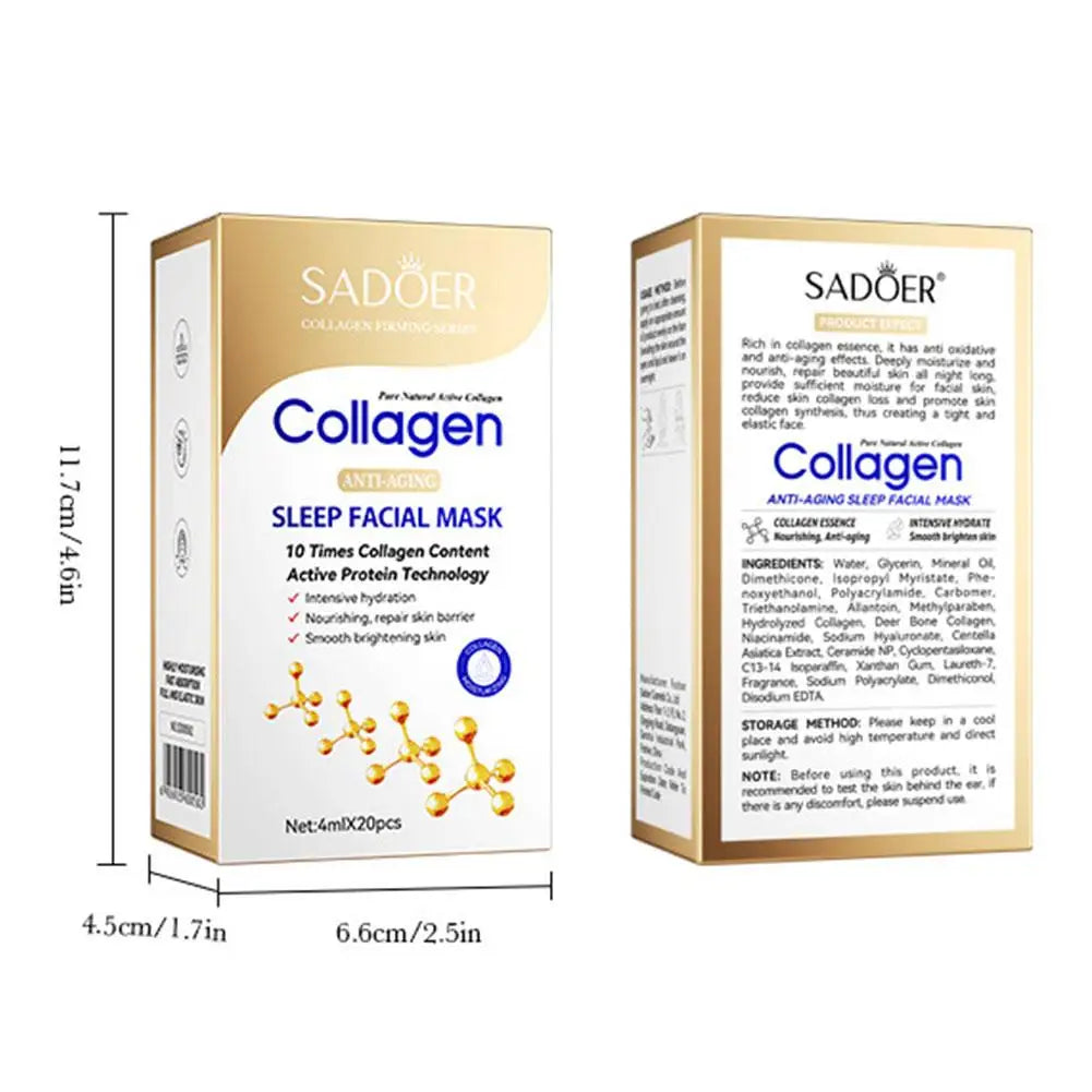 20pcs Collagen Sleeping Facial Masks Deep Moisturizing Brightening Firming Hydrating Face Mask Facial Skin Care for Women