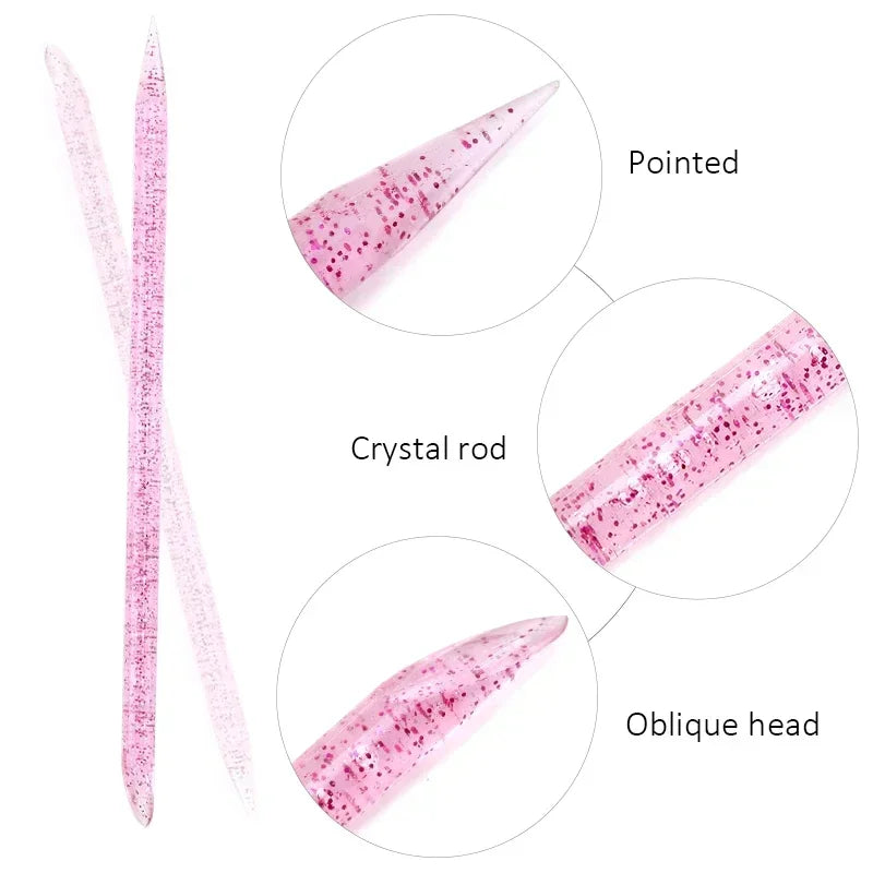 50/100pcs Reusable Double-Ended Cuticle Pusher – Crystal Nail Art Tool for Manicure & Pedicure