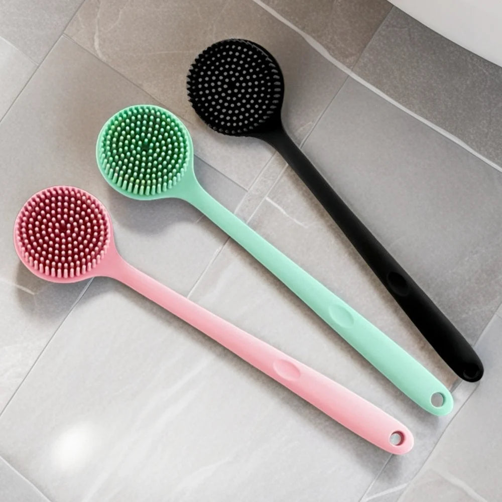 Silicone Scrubber Long Handle Exfoliating Shower Brush Double Sided Back Cleaning Dirt Remover Massage Bathing Body Skin Care