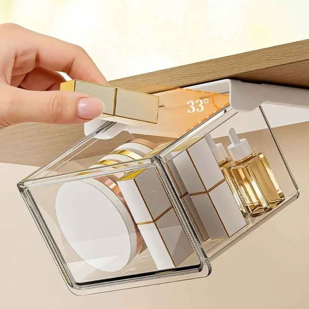 Plastic Drawer Style Storage Box Self Adhesive Large Capacity Makeup Storage Container Transparent Space Saving