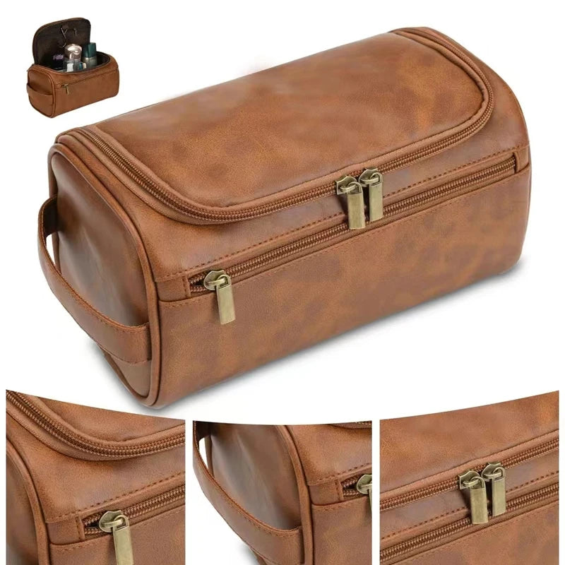 Leather Toiletry Bag for Men Women Dopp Kit Mens Hanging Toiletry Bag Travel Toiletry Bag for Traveling Large Cosmetic Bag for T