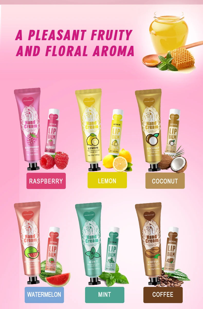 12 Hand Gift Hand Cream and Lip Balm Set Friends Party Gift with Love Net Bag and Thank You Card Holiday Gift