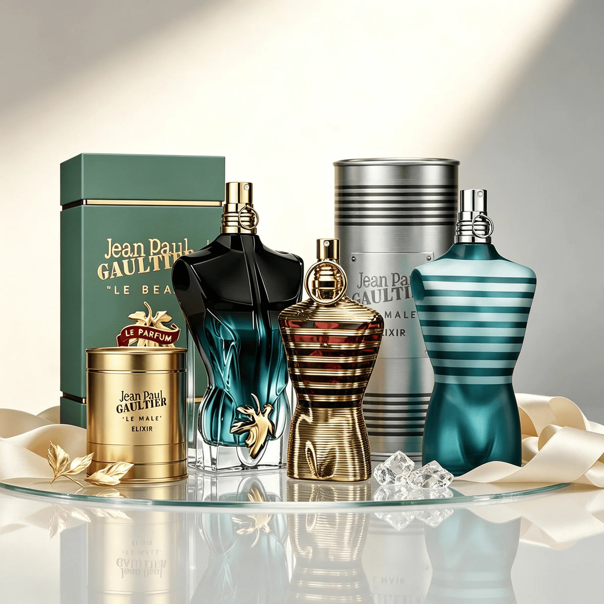 Jean Paul Gaultier Le Male Le Beau Series 3 Styles Perfume Collection for Men Eau De Parfum Long Lasting Fragrance Iconic Torso Shaped Bottle Luxury Cylindrical Metal Gift Can Ideal Birthday Holiday Collector Gift for Husband