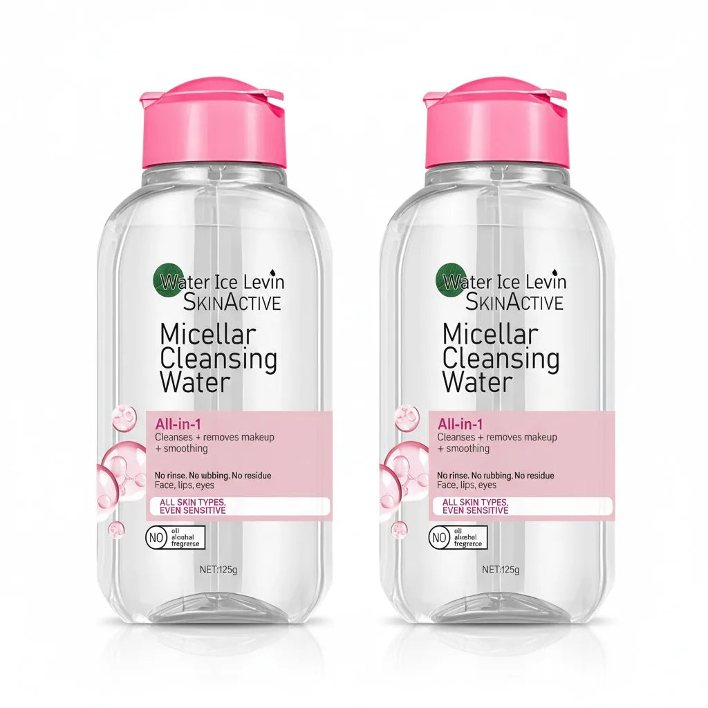 Water Ice Levin Micellar Water: All-In-1 Cleanser & Makeup Remover, No Rinse, for Sensitive Skin, Fragrance-Free, 125g