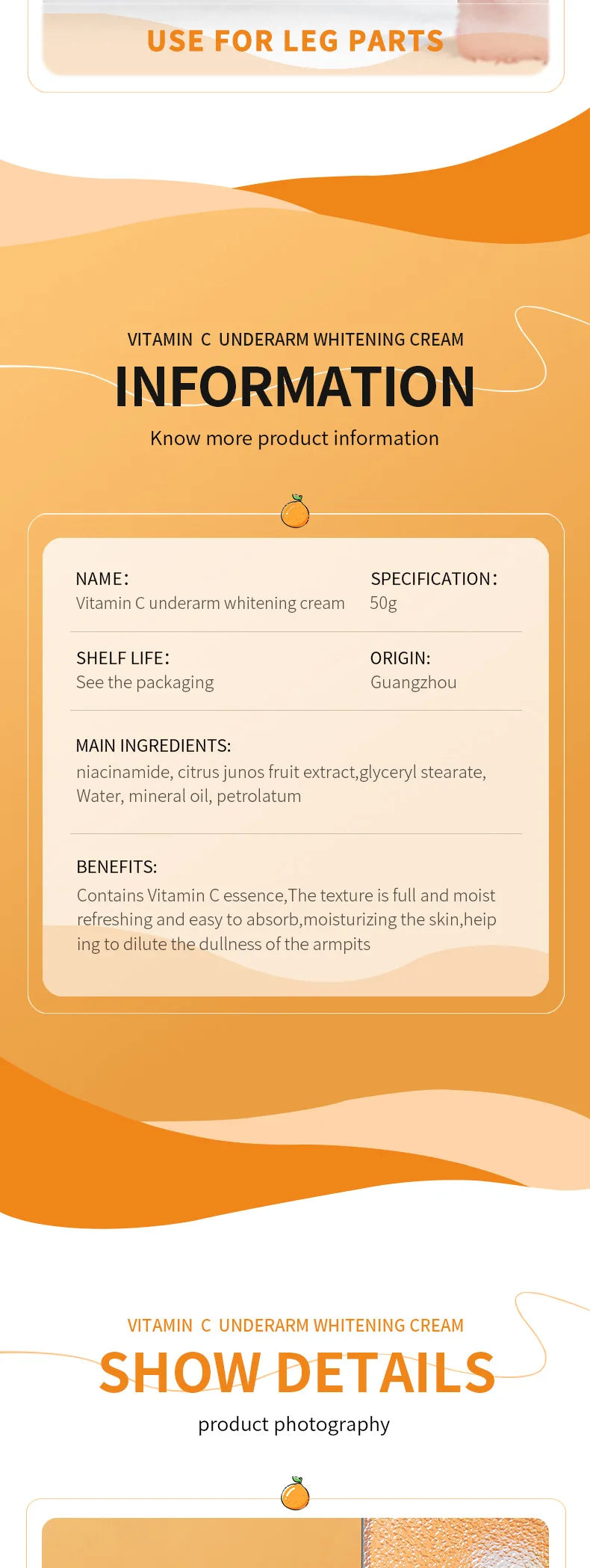 SADOER Vitamin C Whitening Cream Body Armpit Nourishing Anti-aging Smooth Moisturizing Body Lotion Exfoliating Creams Skin Care