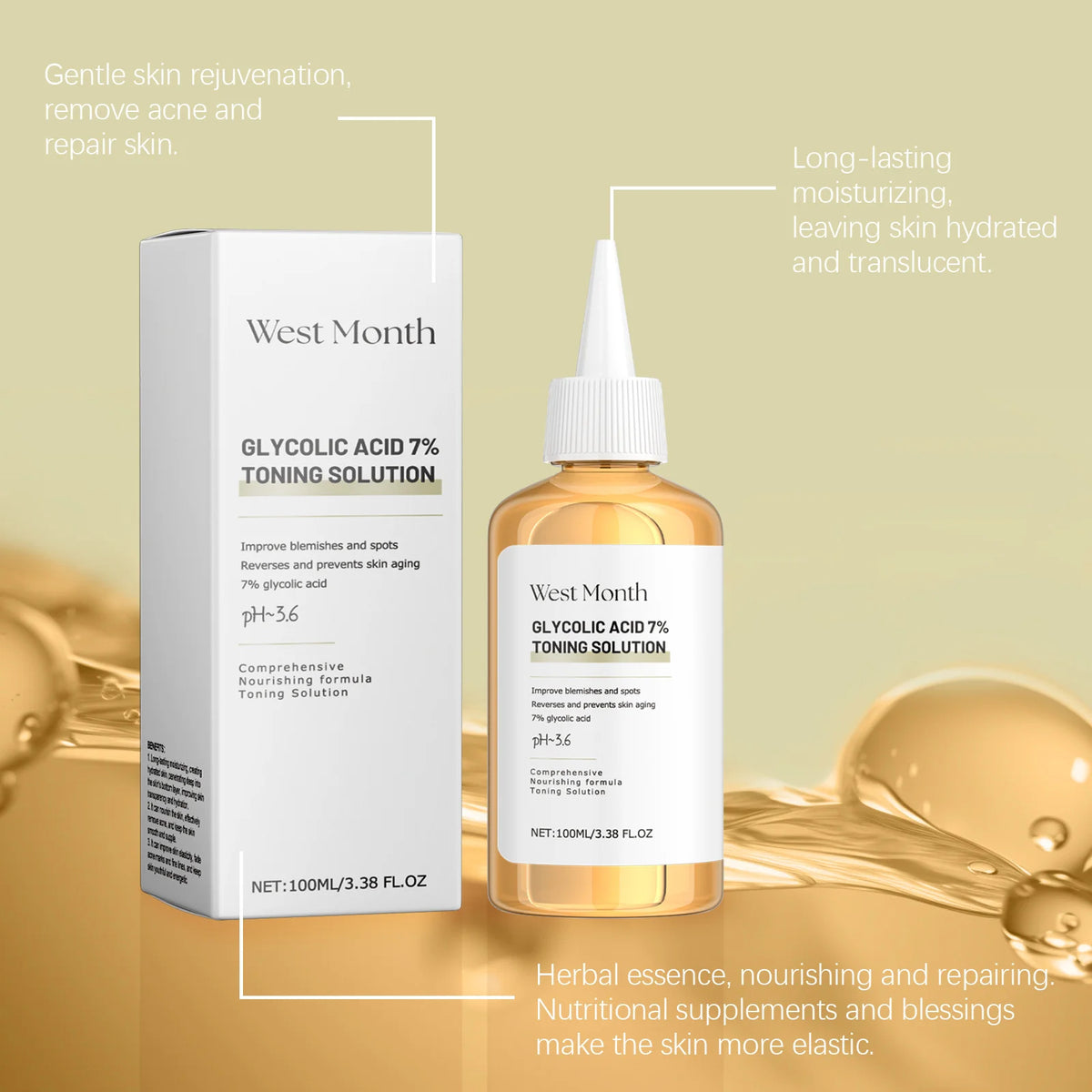 West&Month Glycolic Toner Remove Acne Marks Lightening Repairing Exfoliating Hydrating Whitening Rejuvenating Skin Care Products