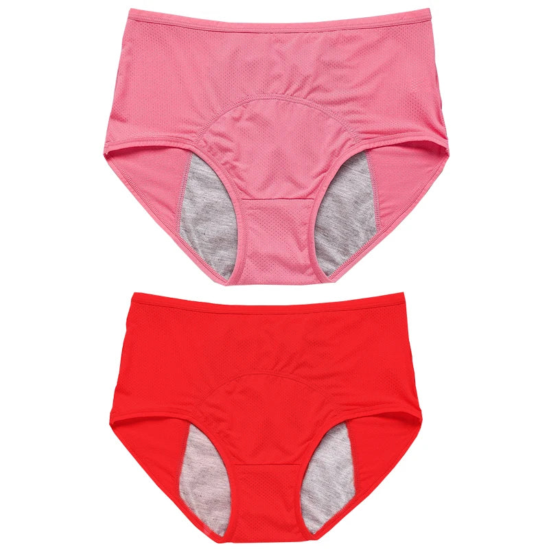 2pcs Women's Physiological Briefs Girl Menstrual Panties Ladies Period Leak Proof Panty Mid Waist Ice Silk Underwear