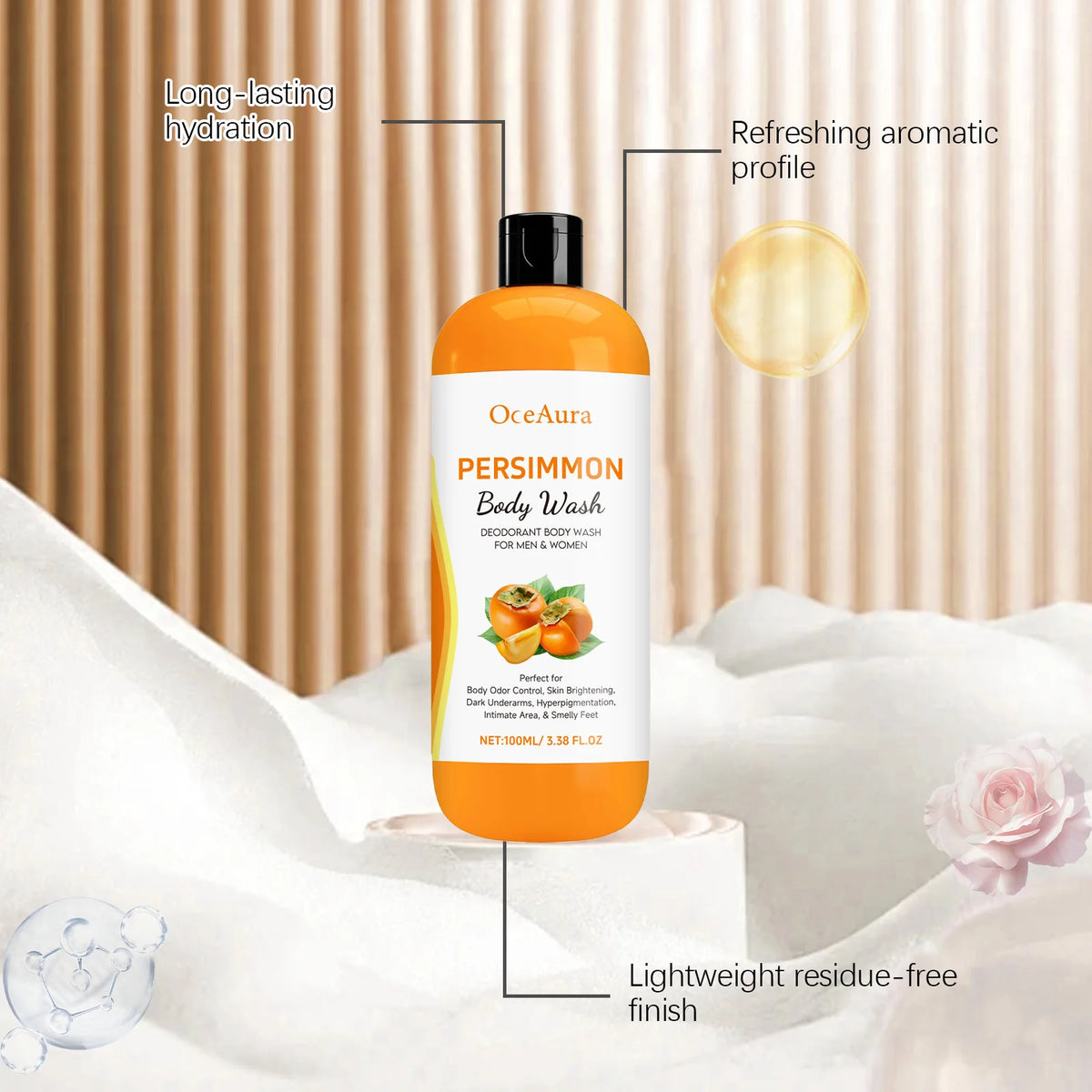 Persimmon Body Shower Gel Gentle Cleaning Pore Moisturizing Remove Sweat Odor Smoothing Non-drying Softening Daily Body Wash Gel