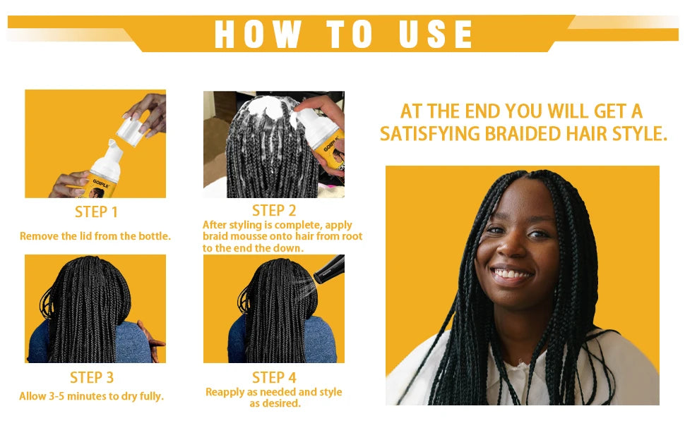 GOIPLE 60ml Braid Mousse for African Women Extra Hold Control Gel for Braiding Twist Locs High Shiny Moisturize Styling Products
