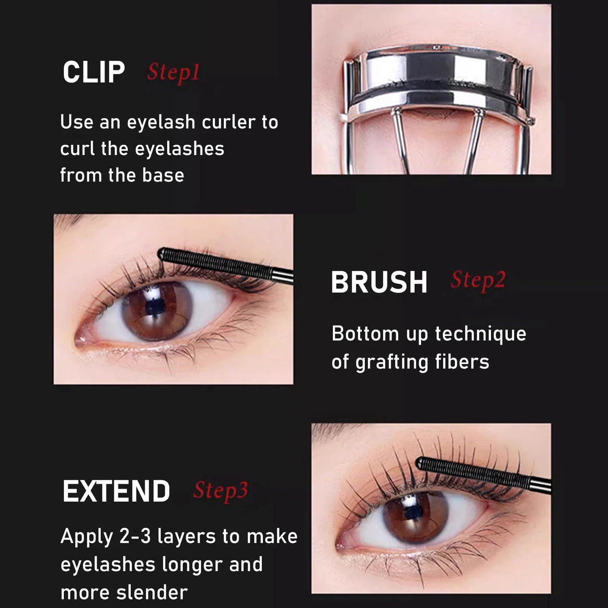 Waterproof Metallic Tube Mascara Black Silk Fiber Long Curling Non-Clumping Eyelash Extensions Spiral Makeup for Eyes