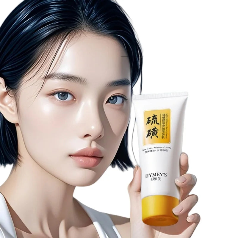 100g Sulfur Oil Control Cleansing Milk, Containing Sulfur, Hydrolyzed Wheat Protein, Purslane Extract, Deeply Cleanses and Moisturizes, Removes Deep-Seated Facial Impurities, Controls Oil, and Improves Dry Skin