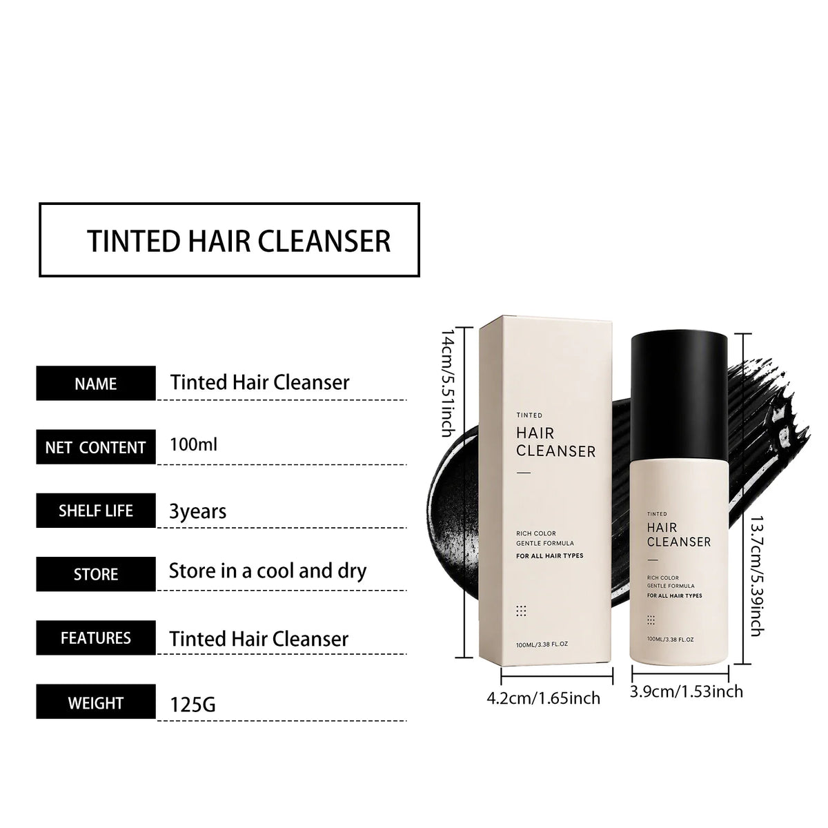 3 In 1 Semi‑Permanent Hair Color Shampoo,Long Lasting Home Hair Coloring Mess‑Free Gray Hair Solution Mild Botanical Dye Shampoo