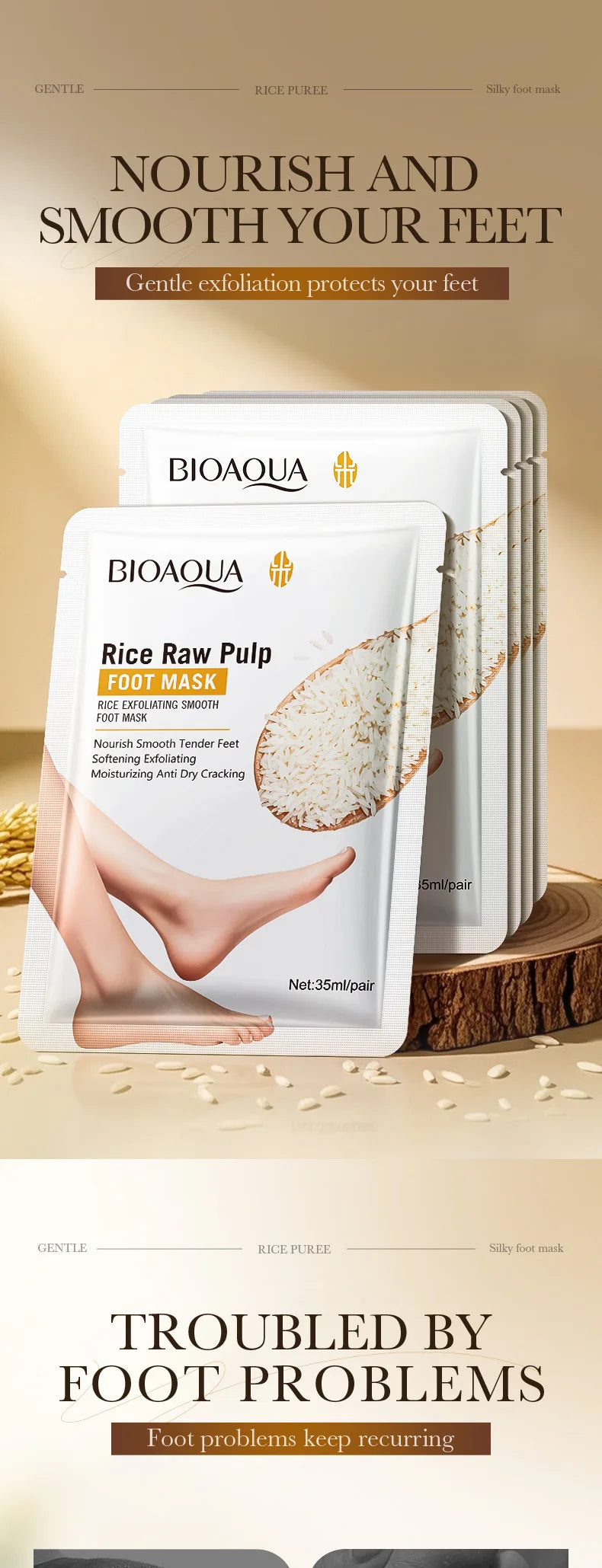 BIOAQUA White Rice Foot Mask Anti Wrinkle Moisturizing Foot Peeling Mask Exfoliating Feet Spa Pedicure Exfoliant Feet Skin Care