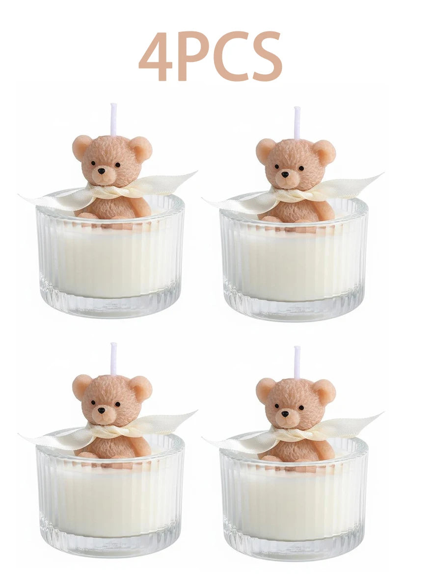 Scented Luxury Teddy Bear Soy Candle in Glass Jar with Ribbon, Creamy Pastel Gifts for Women, Bridal Shower & Holiday Favors