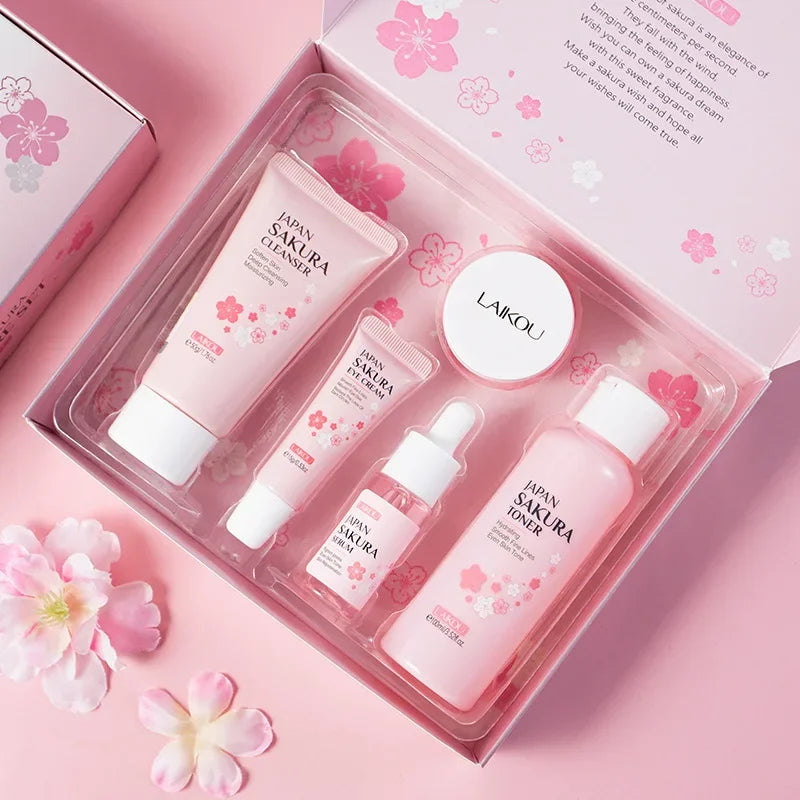LAIKOU Sakura Kit Skin Care Sets Moisturizing and Reducing Fine Lines Cleansing Pore Product 5-Piece Korean Women's Day Gift