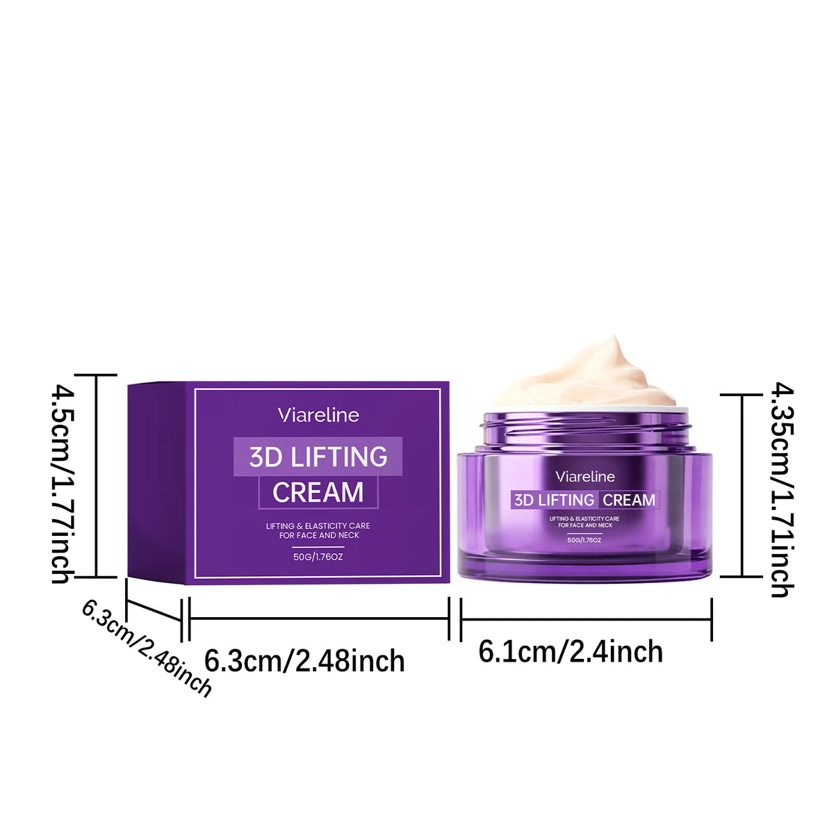 Viareline 3D Lifting Cream, Face & Neck Firming Moisturizer, Improve Skin Elasticity Anti-Aging Daily Facial Cream 50g
