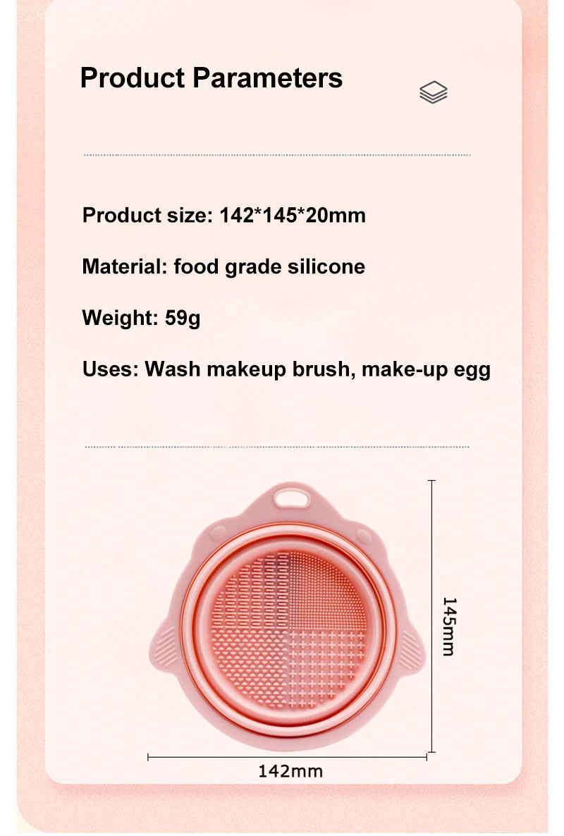 Multi-functional Silicone Makeup Brush Cleaning Bowl Powder Puff Beauty Washing Scrubber Pad with Folding Brush Holder