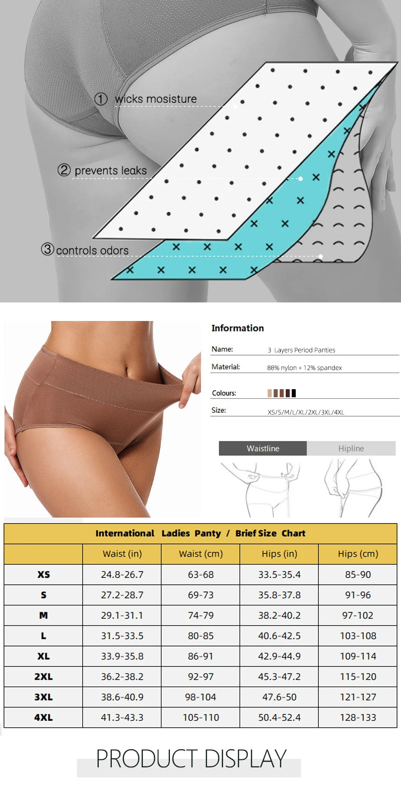 3 Layers Menstrual Panties Absorption Maternity Physiological Incontinence Breathable Briefs Waterproof Period Women Underwear