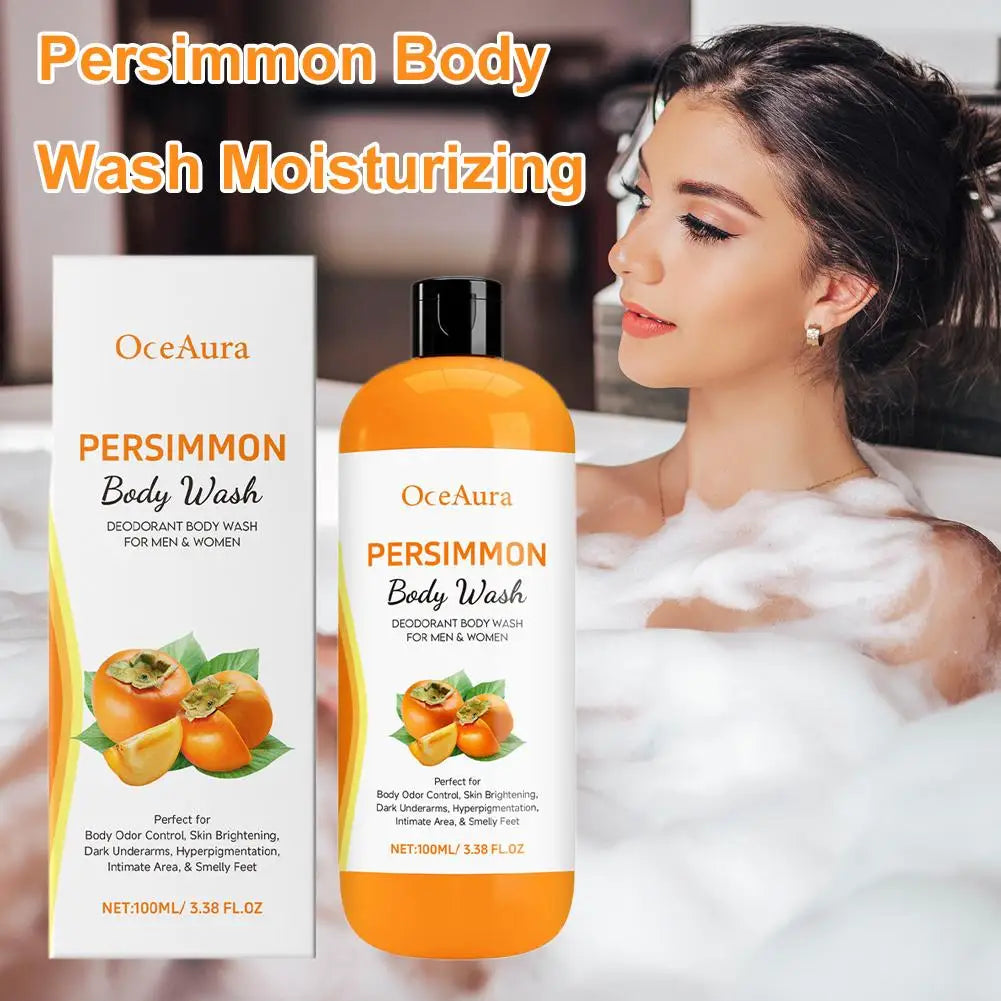 100ML Persimmon Body Wash Moisturizing Skin Cleaning Smooth Soft Body Odor Remover Bath Products Exfoliating Shower Gel Care