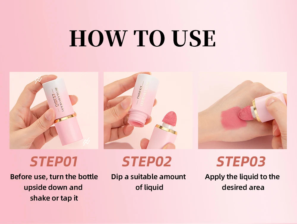QIBEST Matte Face Liquid Blusher Smooth Cheek Eye Blush Highlighter Multi-Use Stick Rouge Lasting Liquid Contour Bronzer Makeup