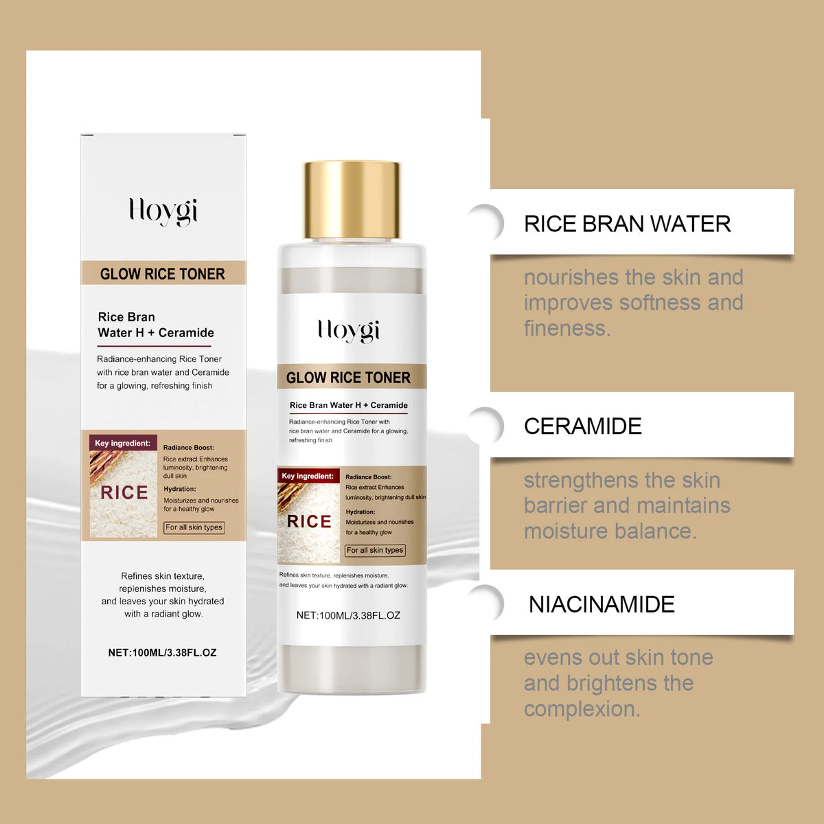 Glow Rice Toner Hydrating Balancing Facial Essence Water Oil Control Pore Refining Nourishing Brightening Toner Glowing Skin