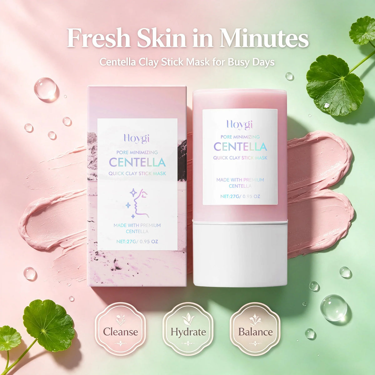 Centella Asiatica Kaolin Clay Mask Stick Quick Deep Pore Cleansing Oil Control Soothing Solid Face Mask Cica Skincare For Sensitive Skin Blackhead Remover Stick K-Beauty Mess-Free Clay Stick For Glowing Glass Skin Travel Size