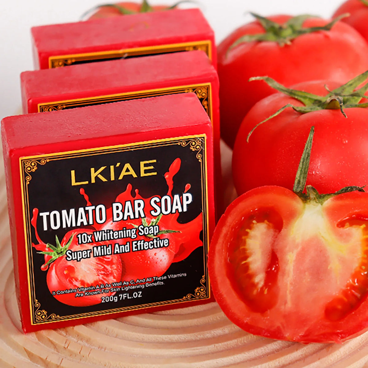 LKIAE Organic Fruit Tomato Whitening Soap, Lightening, Reduce Dark, Black Spots, Even Skin Tone, Clean Skin, Exfoliation, 200g