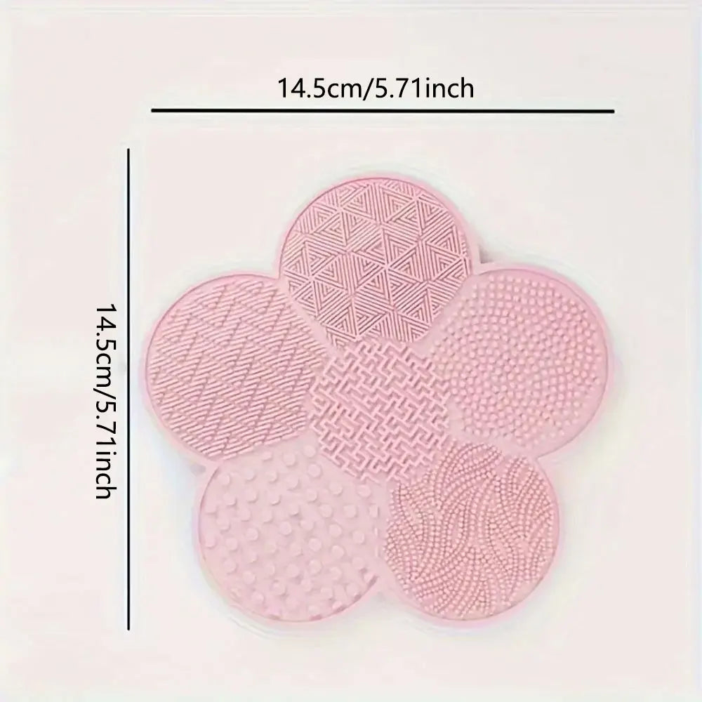 1Pcs Silicone Makeup Brush Cleaning Mat, Flower Shape Makeup Brush Cleaner Pad, Portable Makeup Brush Cleaner With Suction Cup