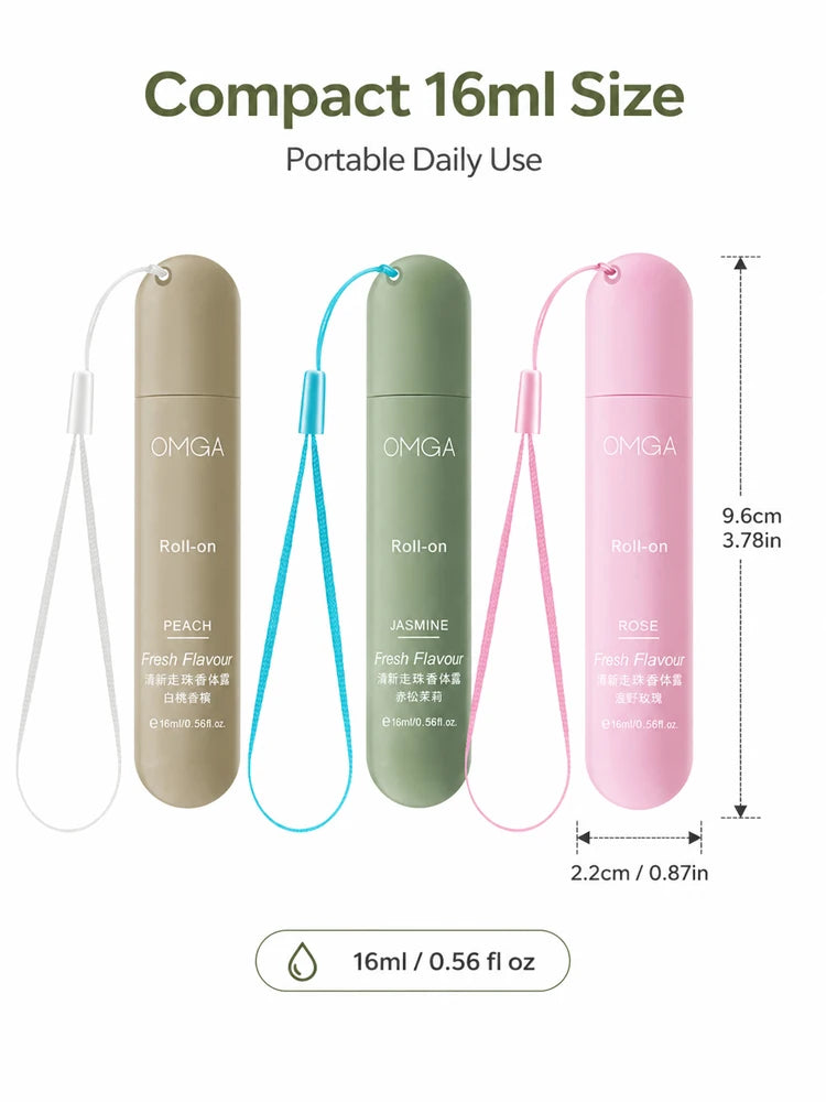 3pcs Portable Roll On Perfume Set 16ml Fresh Body Fragrance for Women Travel Size Long Lasting Scent Rose Peach Jasmine