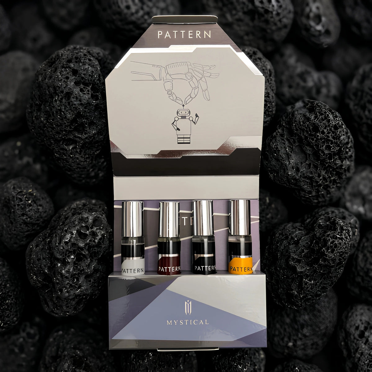 MYSTICAL Cyber-Bot 4pcs Men's Cologne Set, Long Lasting EDP Fragrance Kit for Gaming, Office & Night Out, Futuristic Woody, Aquatic & Fougere Scents, 0.68oz X 4 Travel Size, Urban Grooming Gift for Him, Techwear Inspired Desi