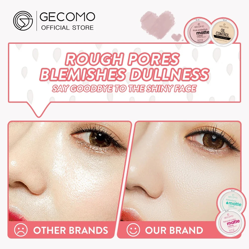 GECOMO Mattifying Compact Powder 12H Long Last Oil Control Silky Matt Makeup Setting Powder Translucent For All Skin Tones