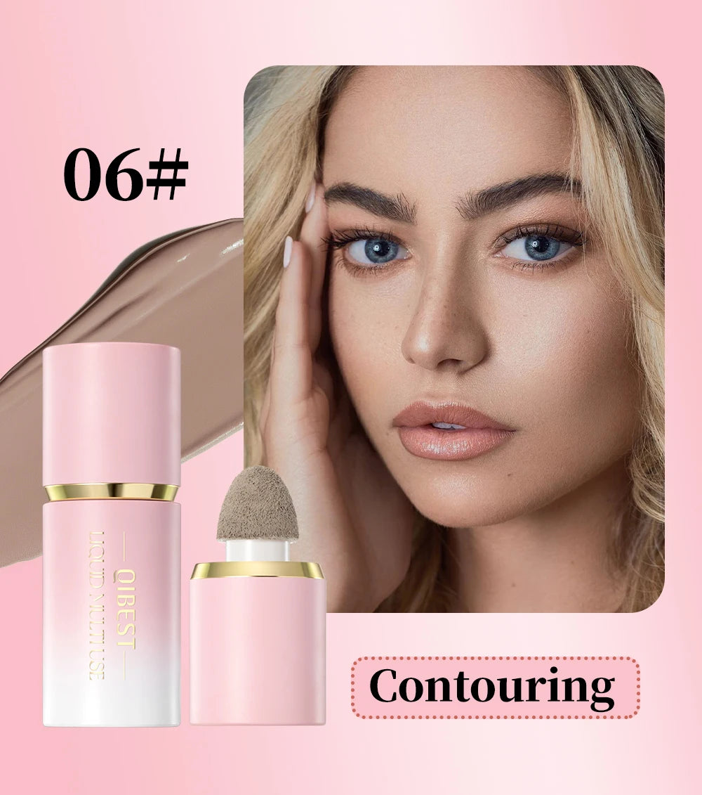 QIBEST Matte Face Liquid Blusher Smooth Cheek Eye Blush Highlighter Multi-Use Stick Rouge Lasting Liquid Contour Bronzer Makeup