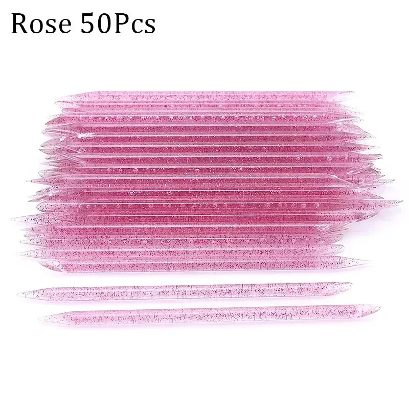50/100pcs Reusable Double-Ended Cuticle Pusher – Crystal Nail Art Tool for Manicure & Pedicure