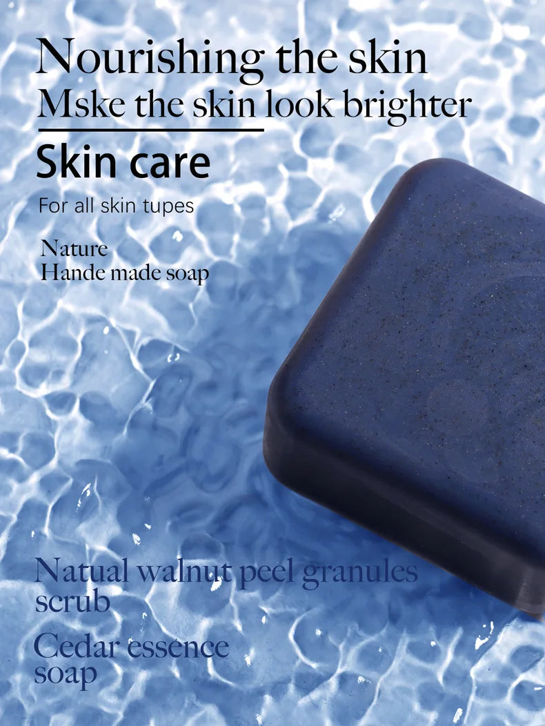 Cedrus Atlantica Scrub Soap for Men Anti-Acne Herbal Olive Oil Face Wash with Floral Pattern for Adults