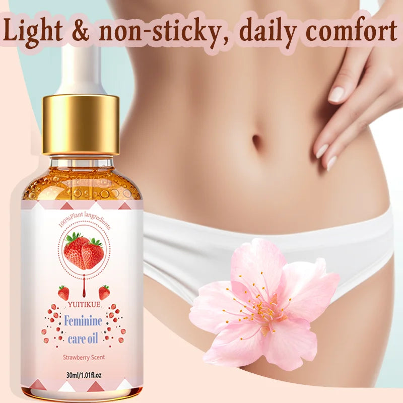 YUITIKUE Strawberry Scent Feminine Care Oil 30ml 100% Natural Plant Extract Gentle Private Area Moisturizing Balancing Body Oil