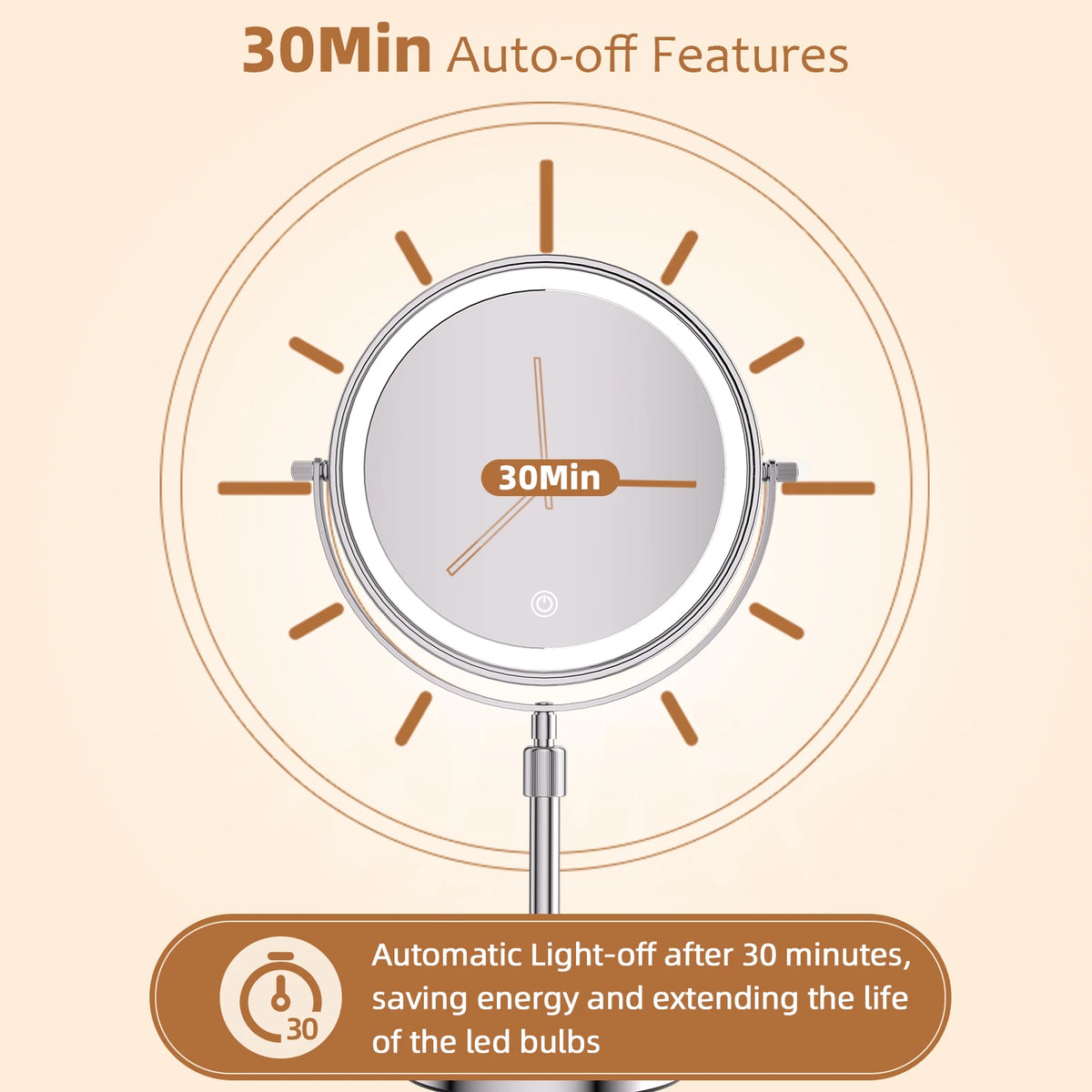 8 Inch Makeup Mirror With Light Lamp 10X Magnification 3 Color Lights,Adjustable Brightness Height Standing Cosmetic Mirror