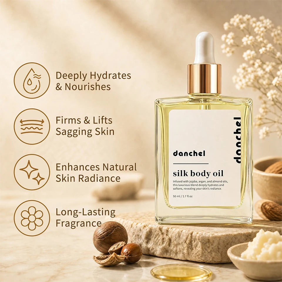 Silk Body Oil Women Firming Anti Aging Moisture Crepey Hydrate After Shower Scented Organic Premium Blend Body Care