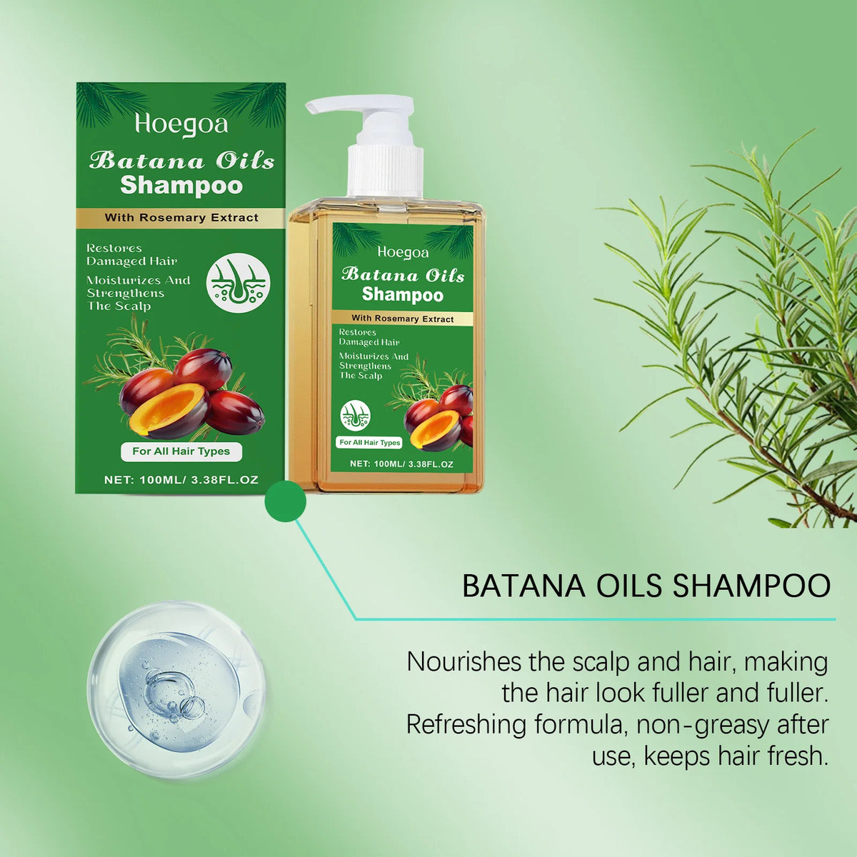 Batana Rosemary Shampoo Cleaning Scalp Anti Dandruff Oil Control Refreshing Hair Shampoo Anti Loss Restore Damaged Hair Care