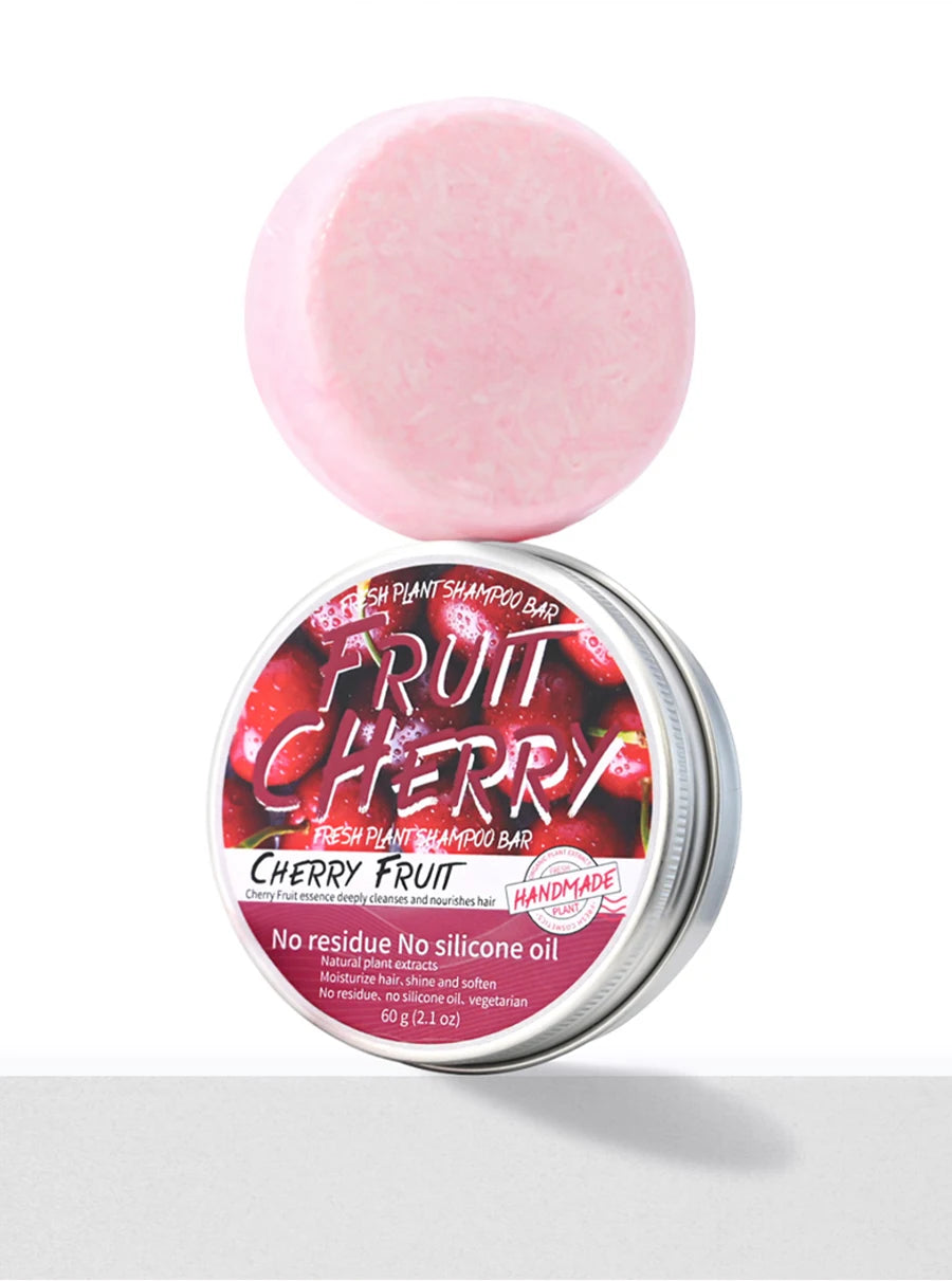 Nature Plant Fruit Cherry Solid Shampoo Refreshing Lemon Aloe Vegan Soap Skin Oil Control Dandruff Shampoo Bar