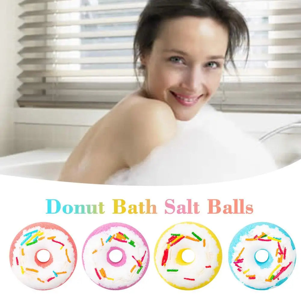 Donut Shaped Bath Salt with Moisturizing Oil, Fizzy Effervescent Bath Salt Ball for Relaxation, Skin Care Gift for Women