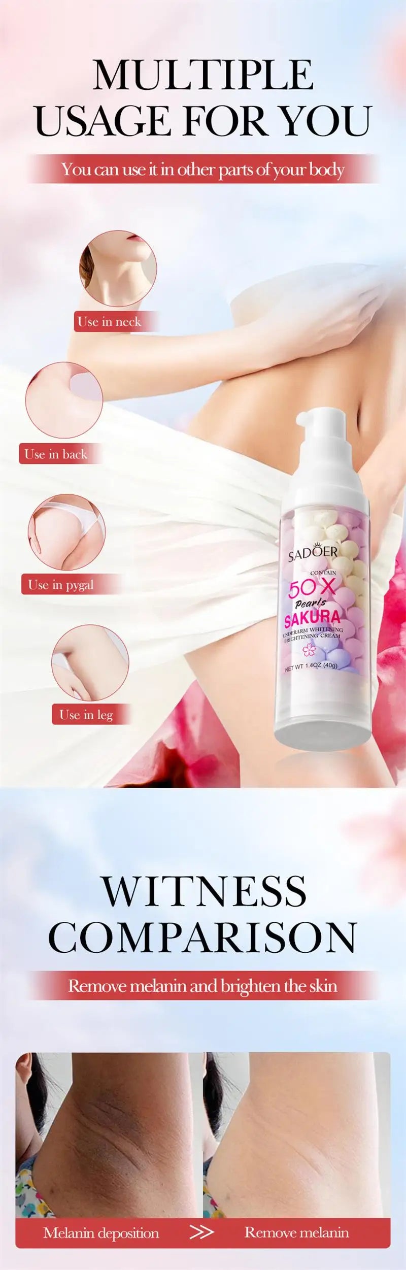 Whitening Cream Private Parts Underarm Bleaching Serum Whiten Butt Knee Brighten Inner Thigh Intimate Parts Dark Remove Melanin