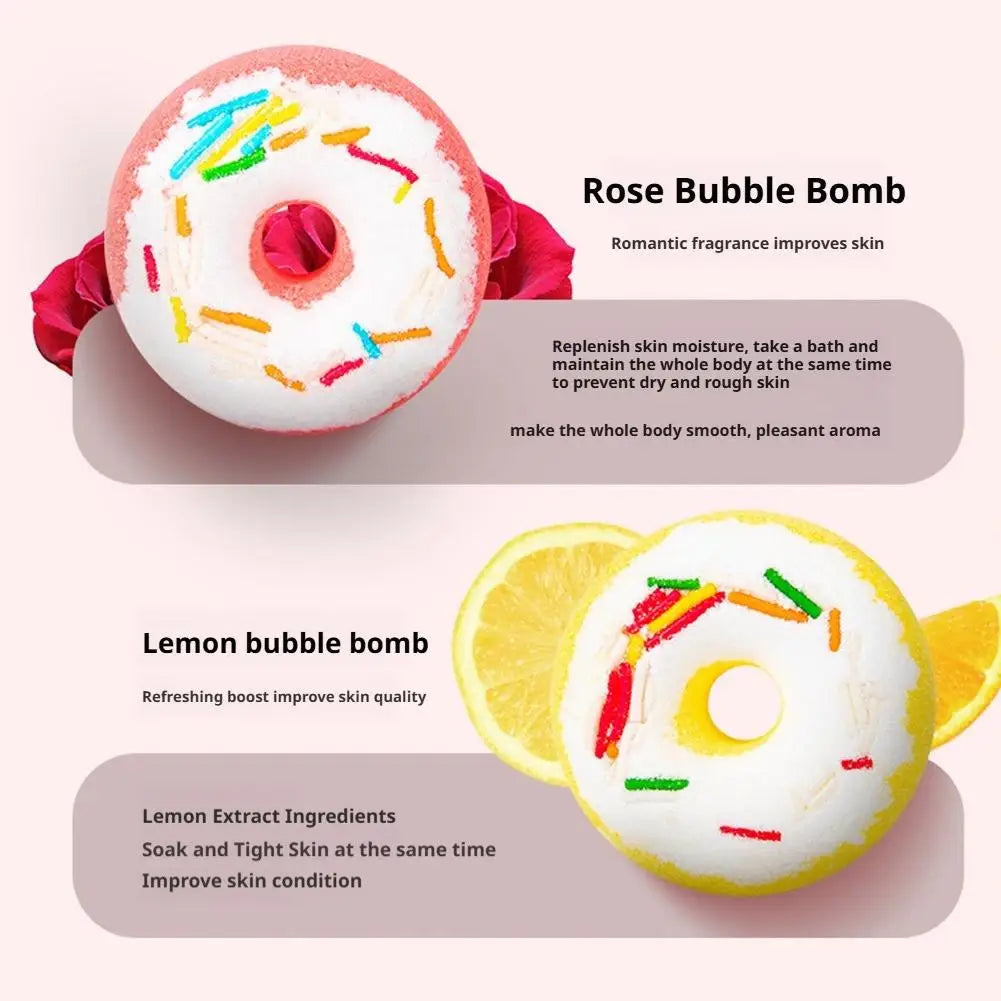 Donut Shaped Bath Salt with Moisturizing Oil, Fizzy Effervescent Bath Salt Ball for Relaxation, Skin Care Gift for Women