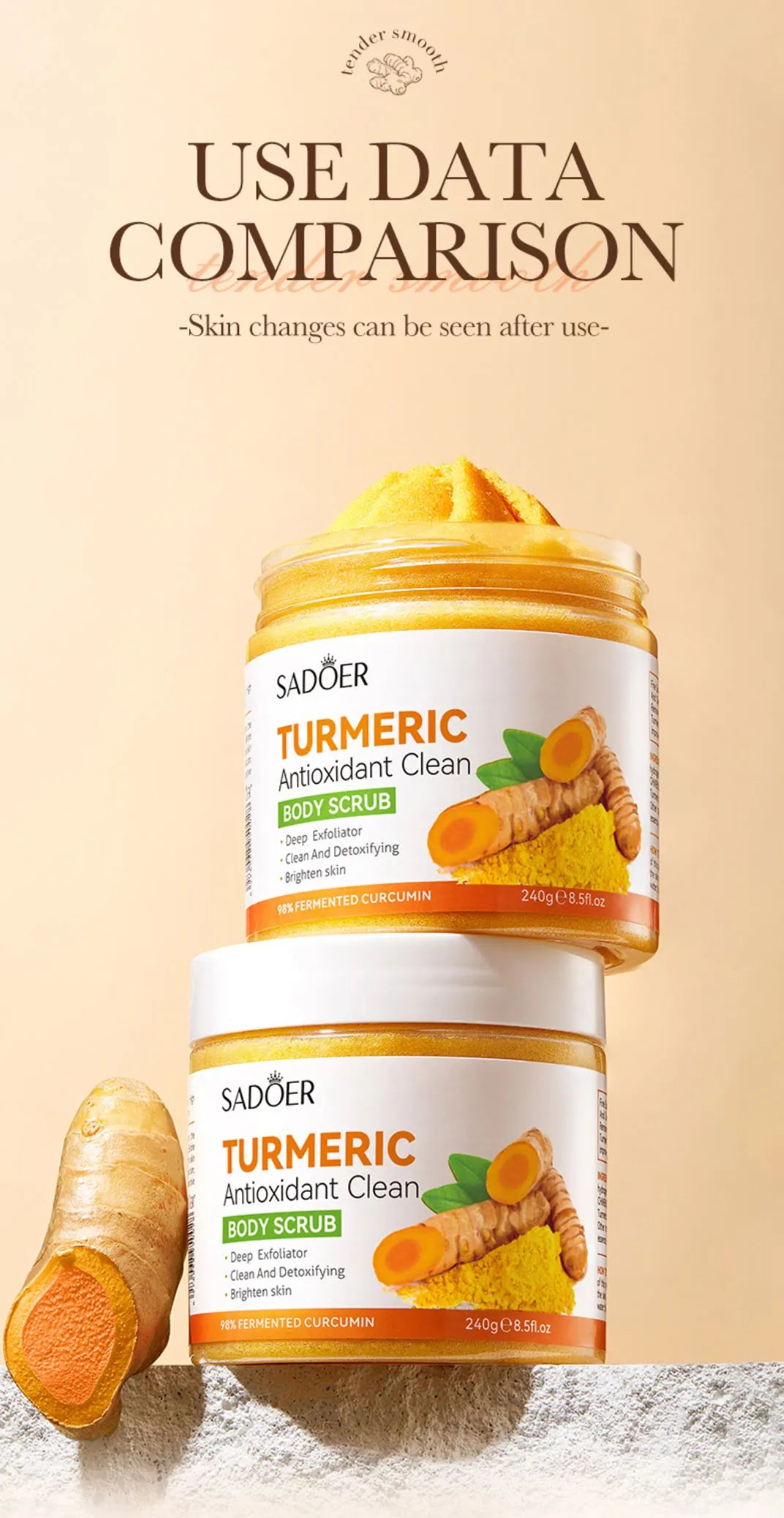 240g Turmeric Body Scrub, Antioxidant, Deep Exfoliating, Cleanses, Brightens, And Smooths Skin