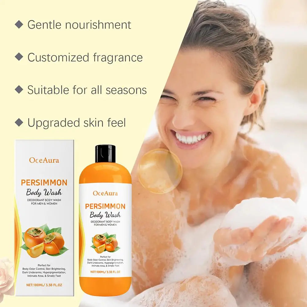 100ML Persimmon Body Wash Moisturizing Skin Cleaning Smooth Soft Body Odor Remover Bath Products Exfoliating Shower Gel Care