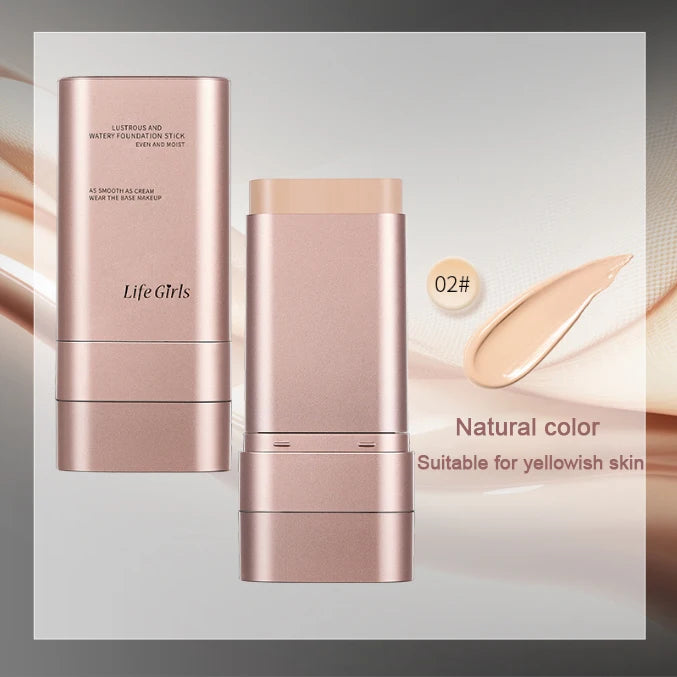 Life Girls Watery Double-Headed Foundation Stick with Brush, Natural Long-Lasting Flawless Makeup For Facial Concealer Cosmetics